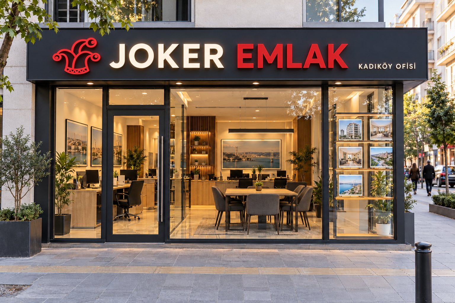 Joker Emlak Kadıköy Ofisi tabelasının temsili cadde cephesi uygulaması